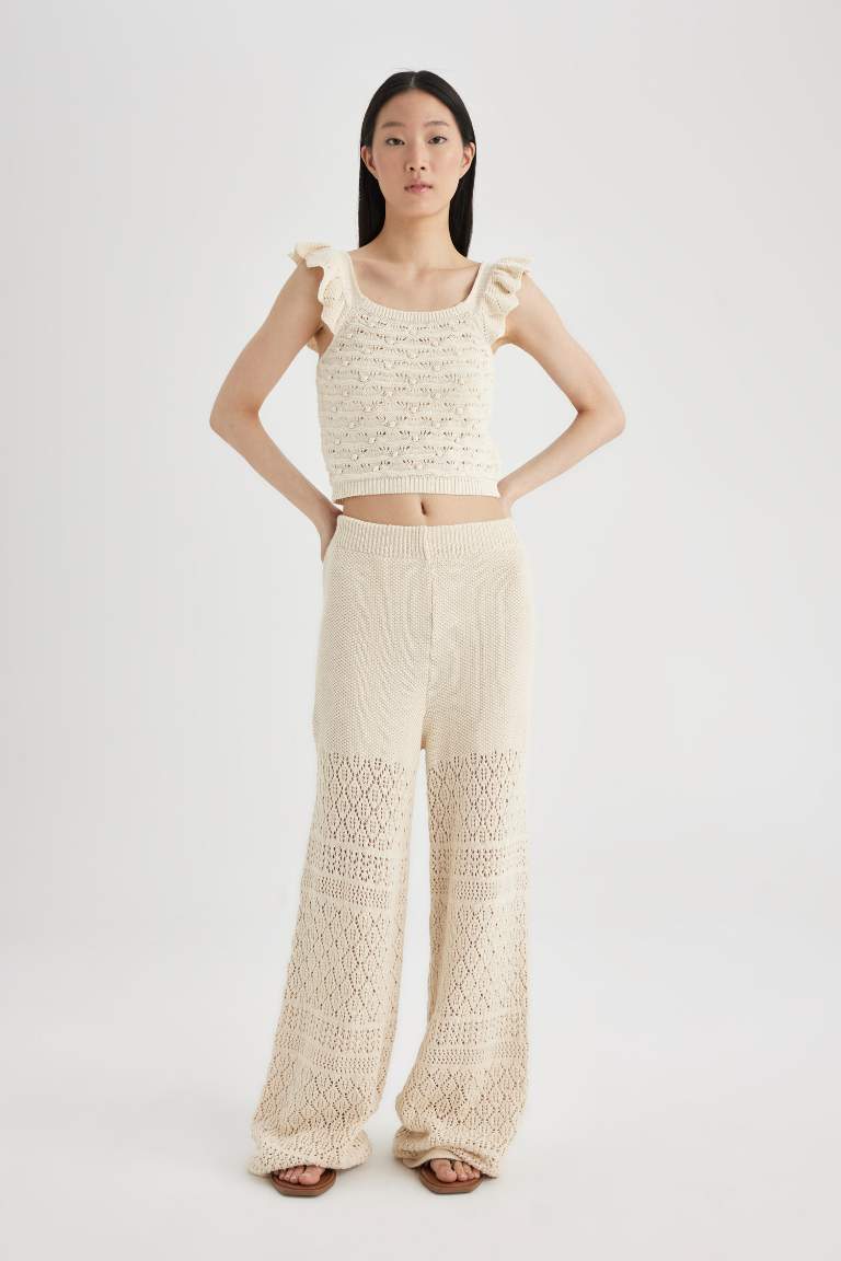 Square Neck Openwork Crop Top