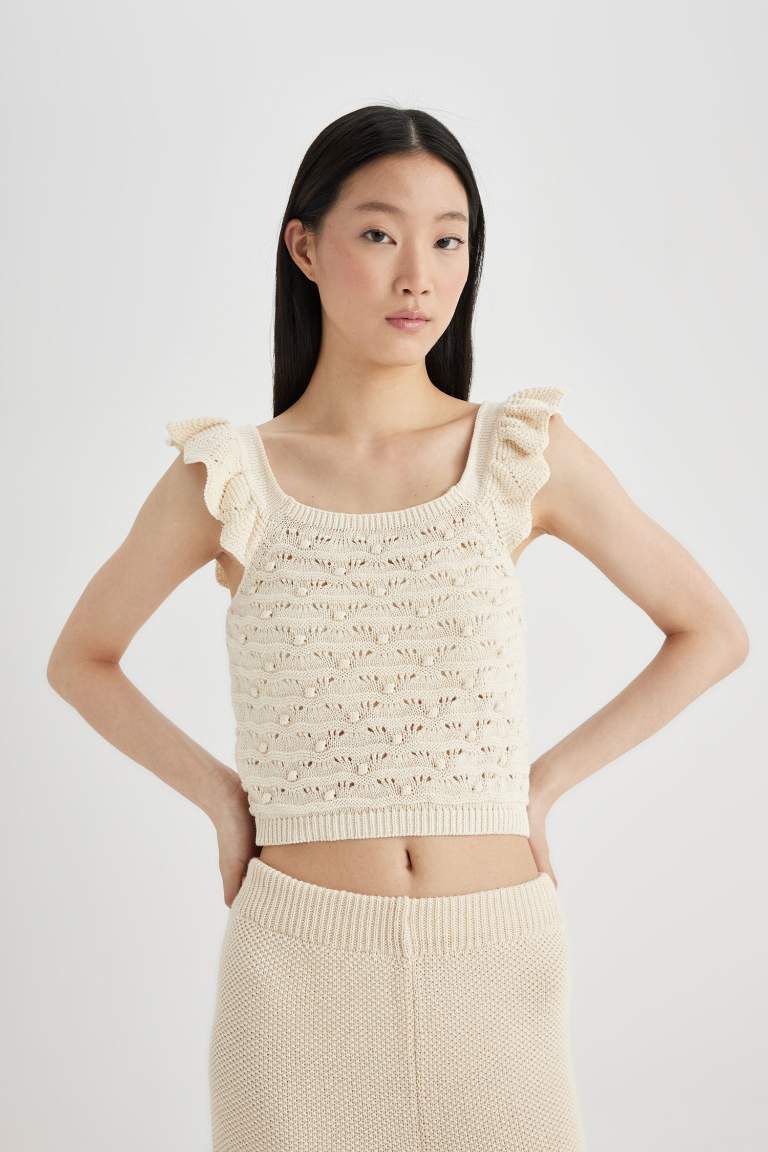 Square Neck Openwork Crop Top