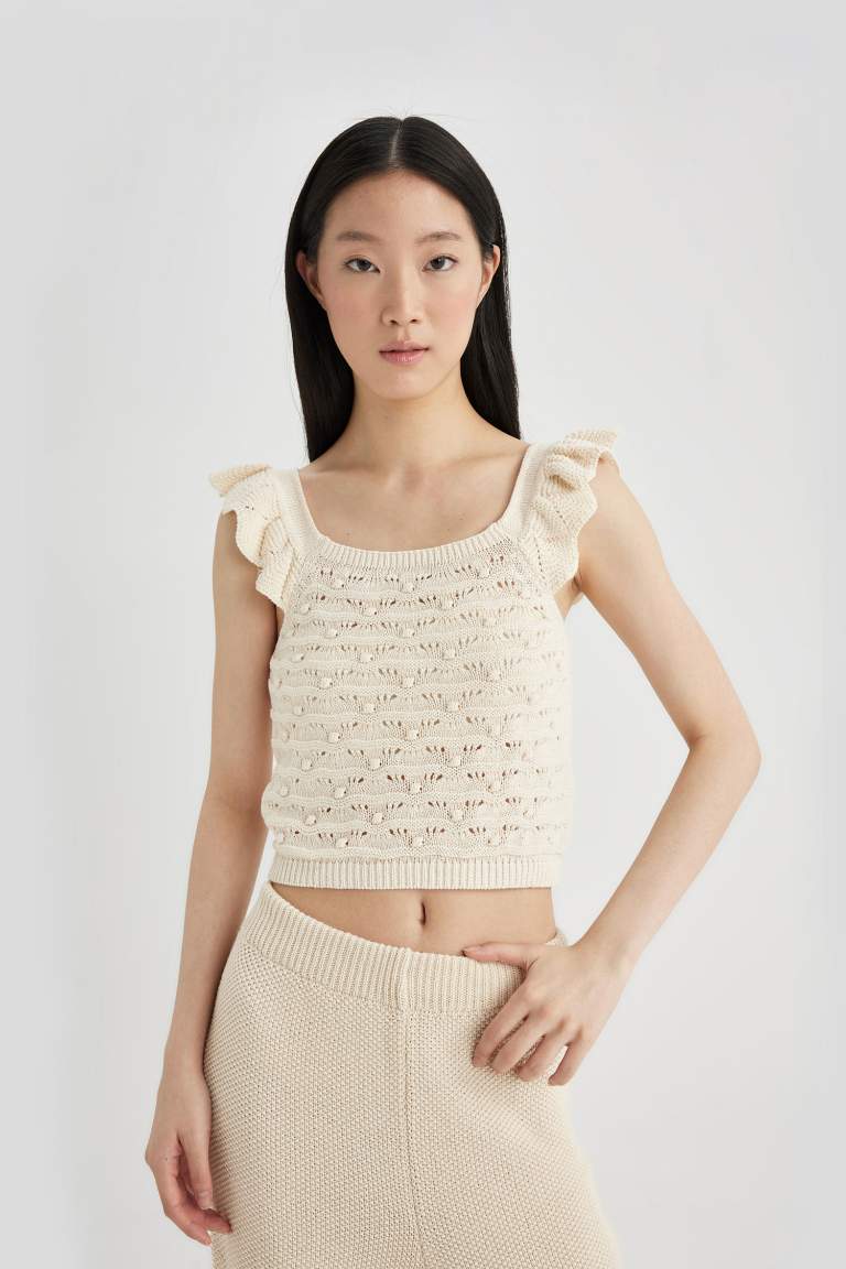 Square Neck Openwork Crop Top