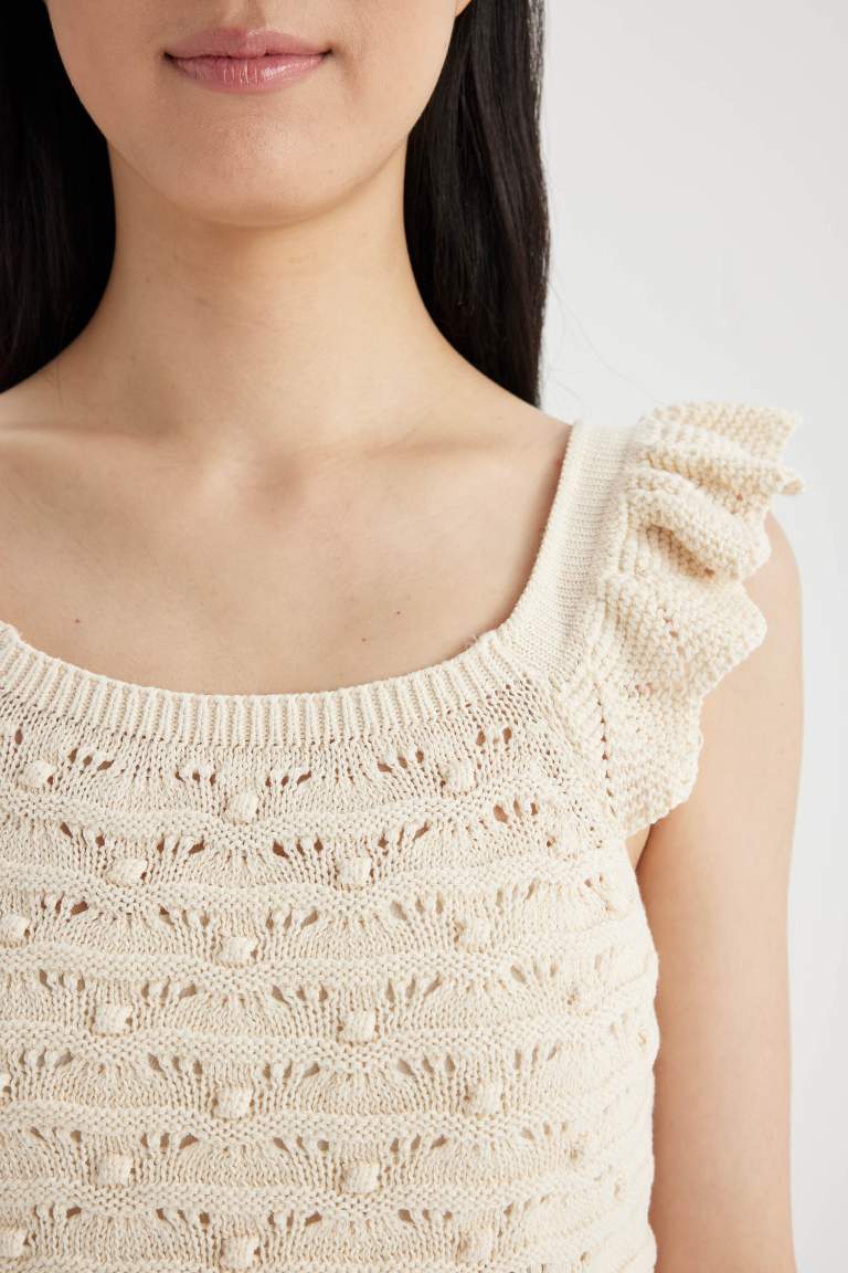 Square Neck Openwork Crop Top