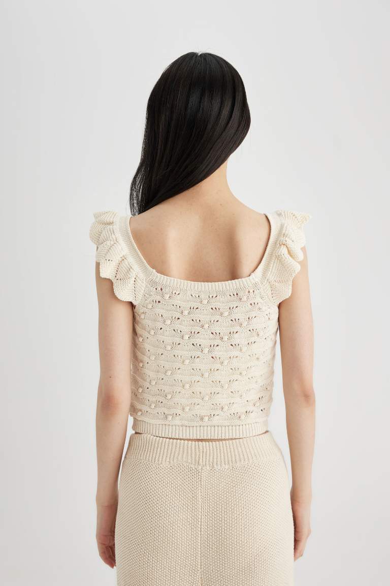 Square Neck Openwork Crop Top