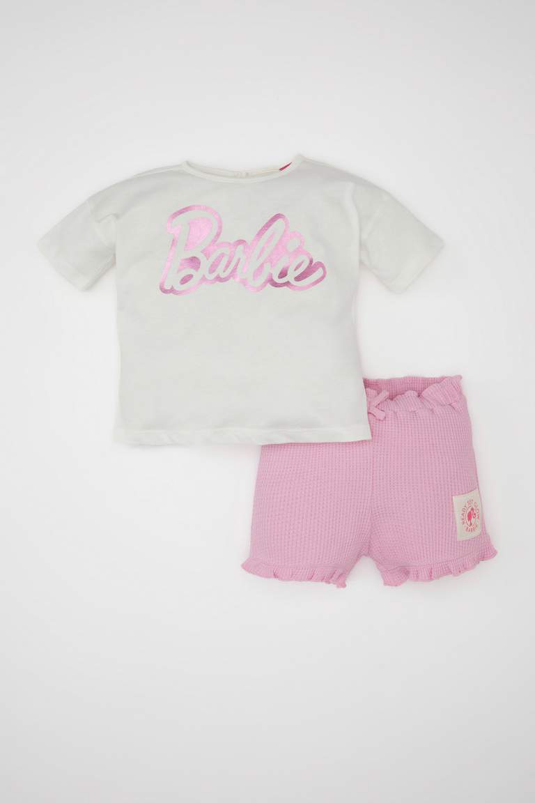 Ensemble de T-Shirt à Manches Courtes et Short Gaufré Barbie pour Bébé Fille