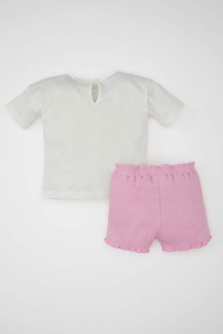 Ensemble de T-Shirt à Manches Courtes et Short Gaufré Barbie pour Bébé Fille