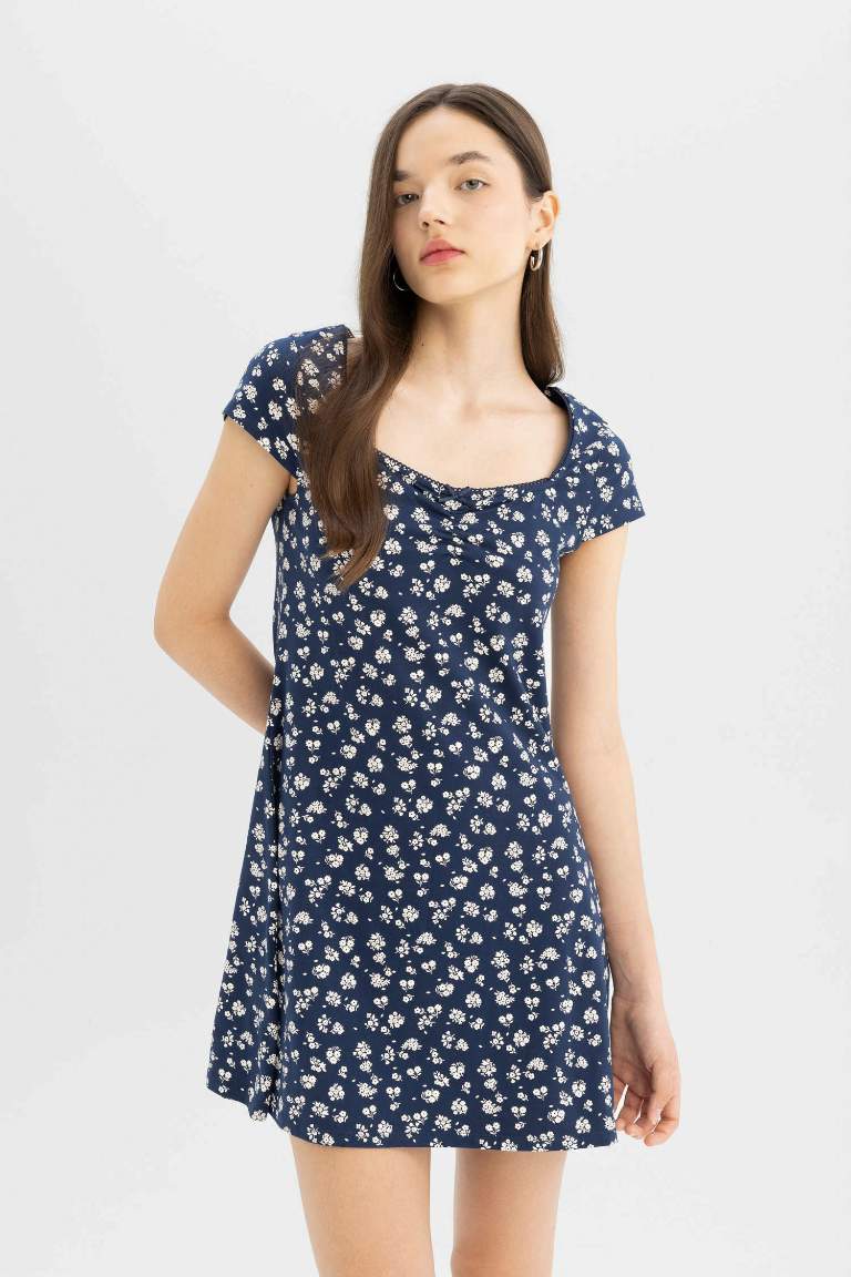 Heart Collar Floral Mini Dress