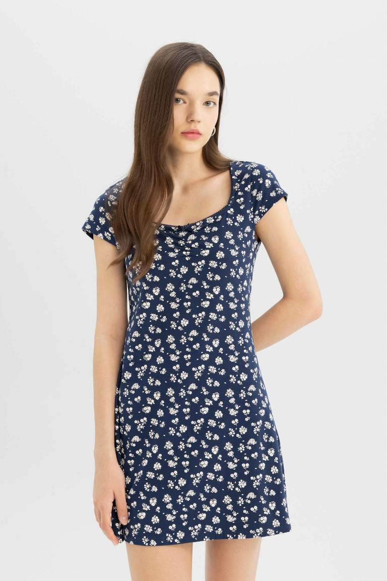 Heart Collar Floral Mini Dress