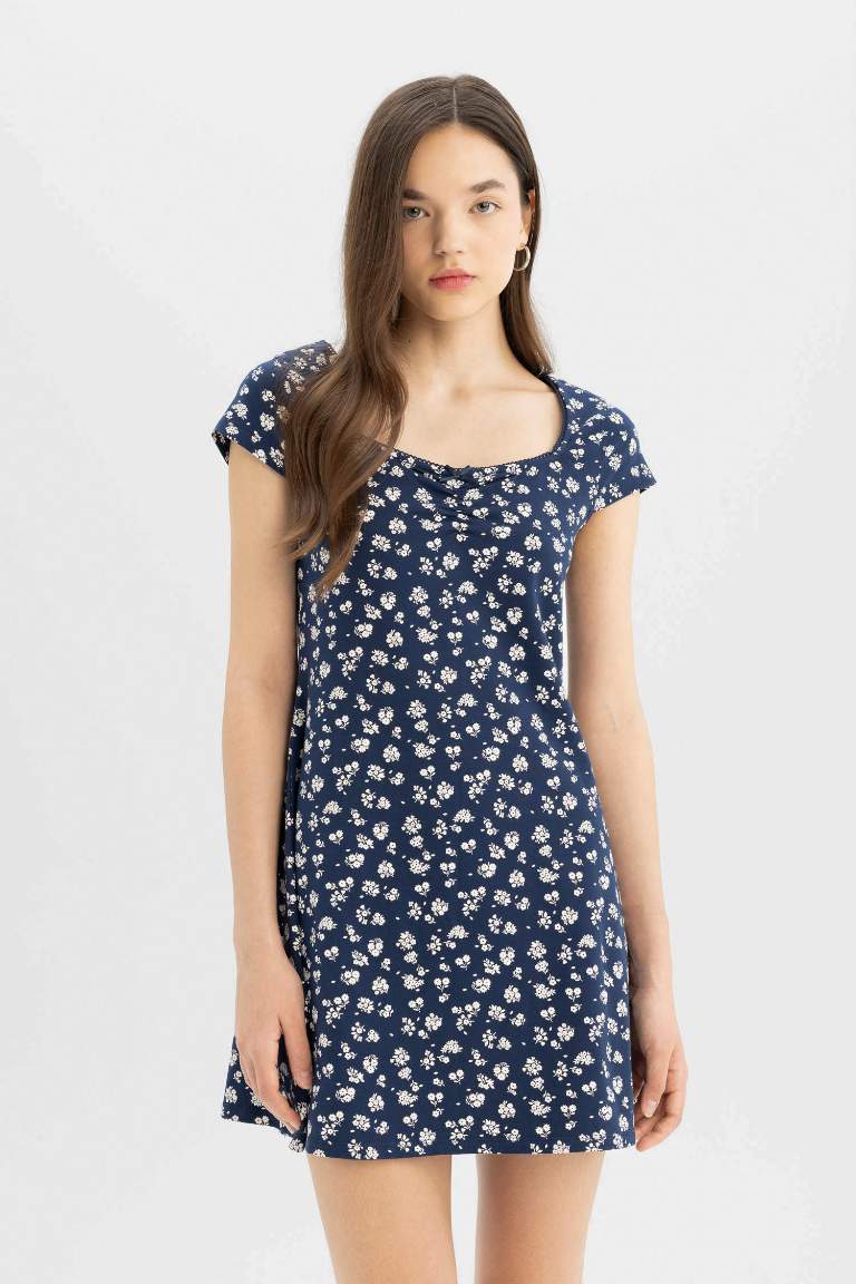 Heart Collar Floral Mini Dress