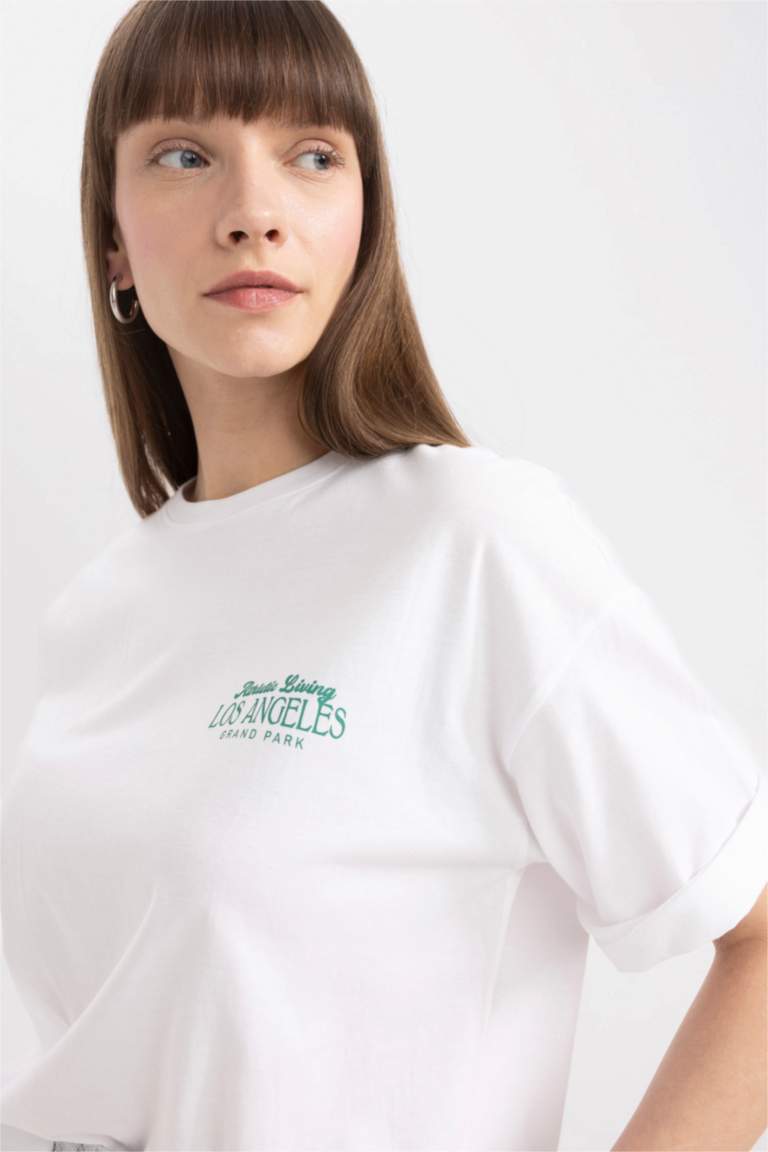 Koton T-Shirt Donna Manica Corta Con Scritta Slogan – Scollo Rotondo, Colore Antracite, Taglia L