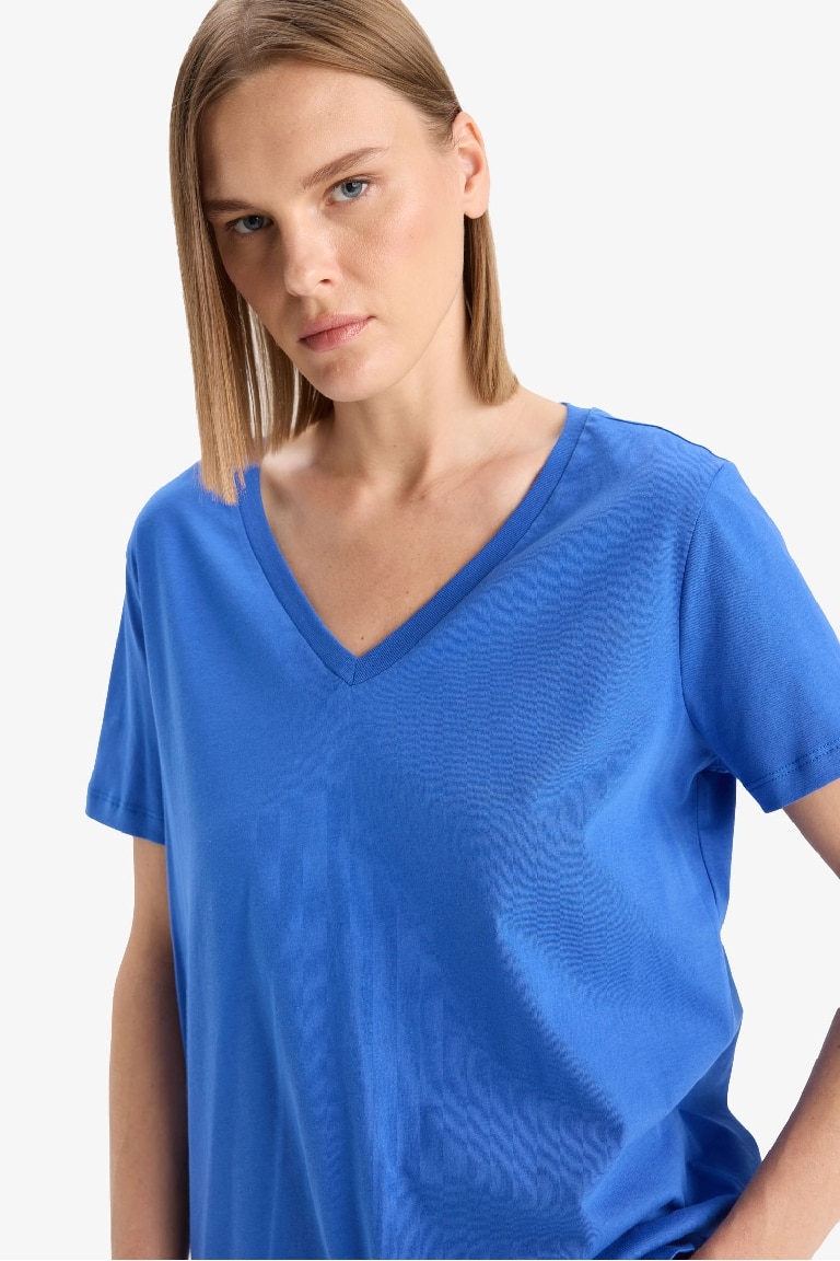 Regular Fit V Neck Cotton T-Shirt