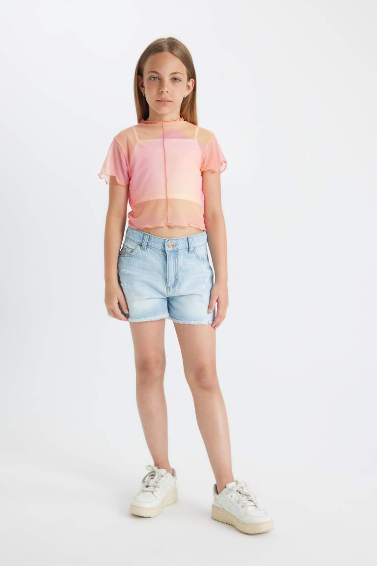 Girl Gradient Printed Tulle T-Shirt Tank Top 2 Piece Set