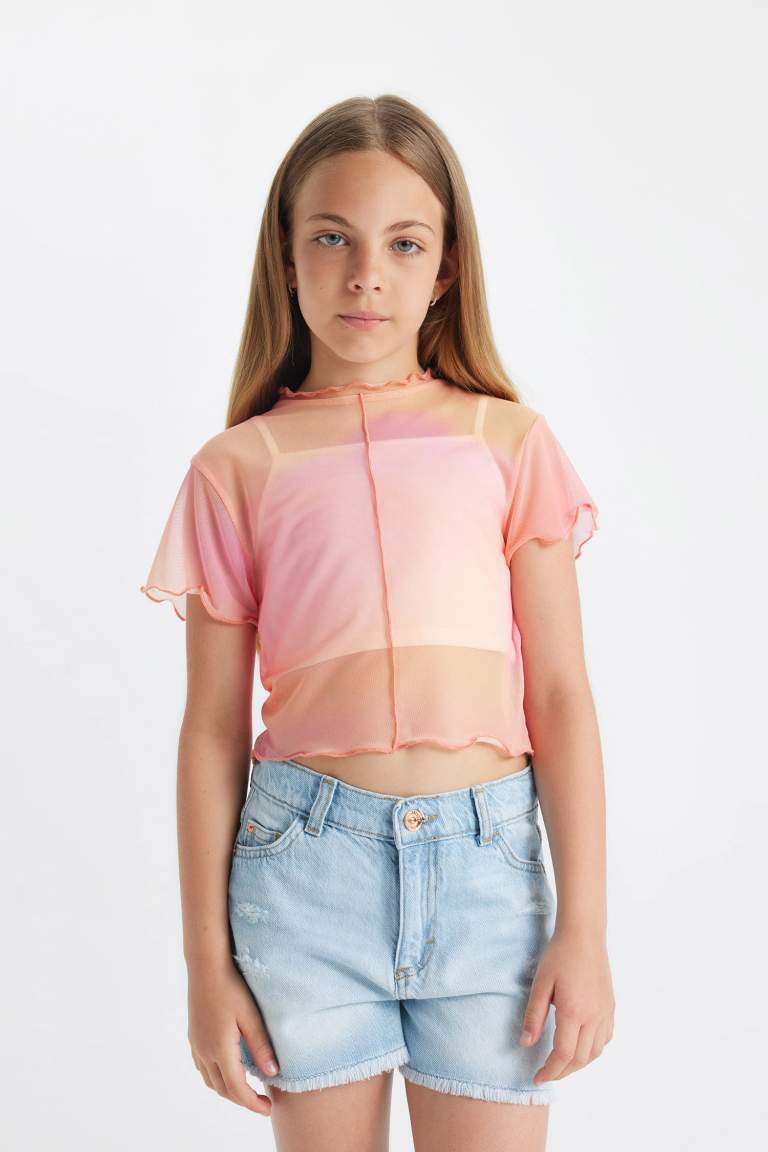 Girl Gradient Printed Tulle T-Shirt Tank Top 2 Piece Set