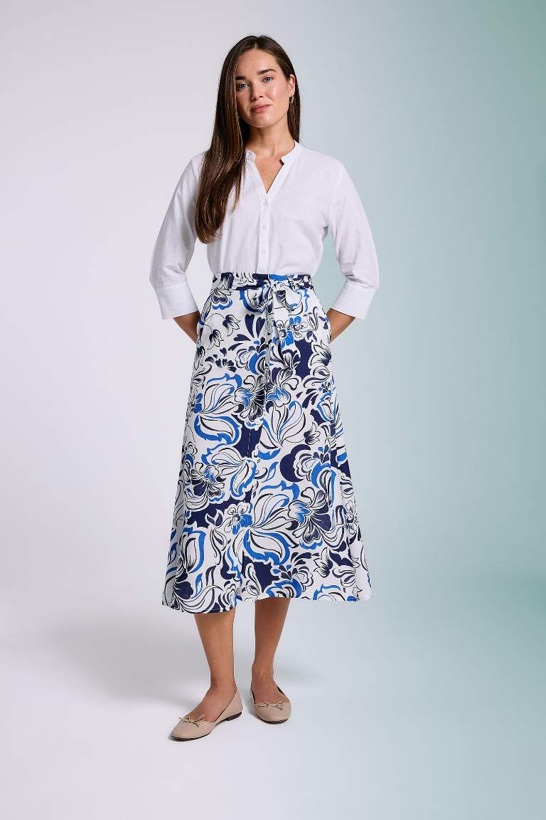 Patterned A-Line Midi Skirt