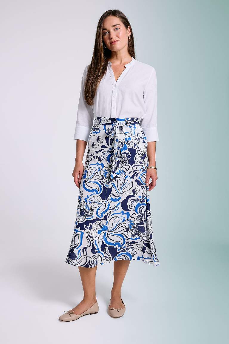 Patterned A-Line Midi Skirt