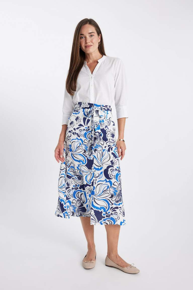 Patterned A-Line Midi Skirt