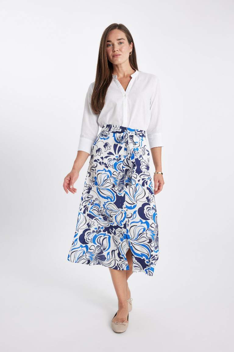 Patterned A-Line Midi Skirt