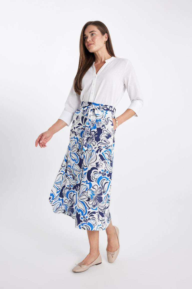 Patterned A-Line Midi Skirt