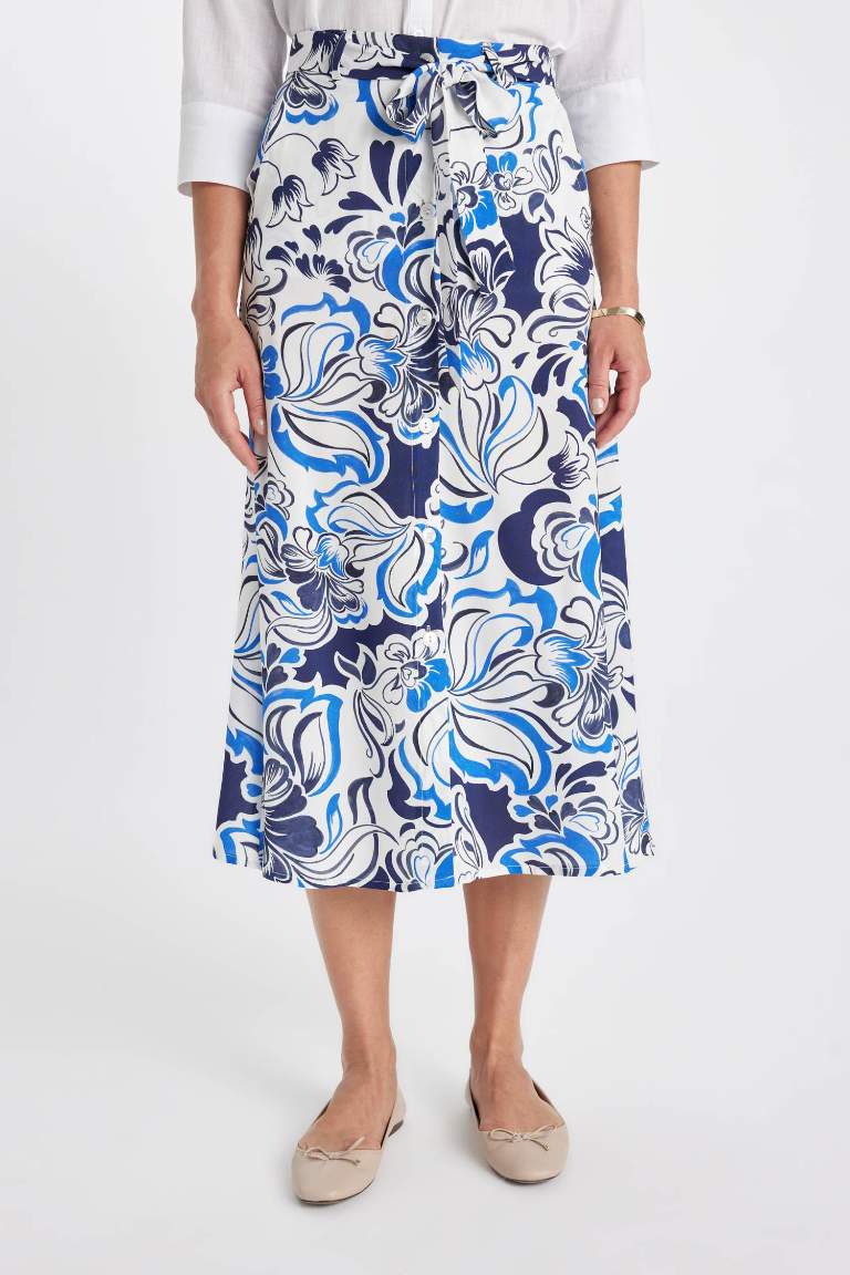 Patterned A-Line Midi Skirt