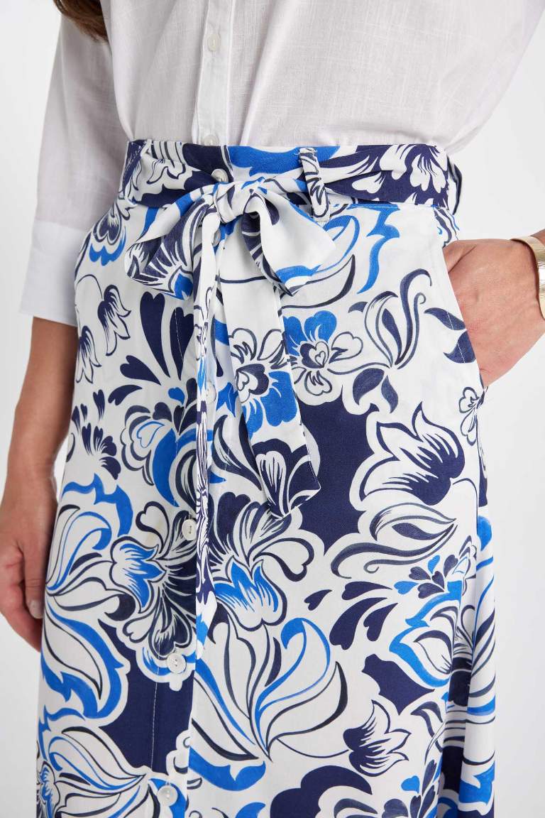 Patterned A-Line Midi Skirt