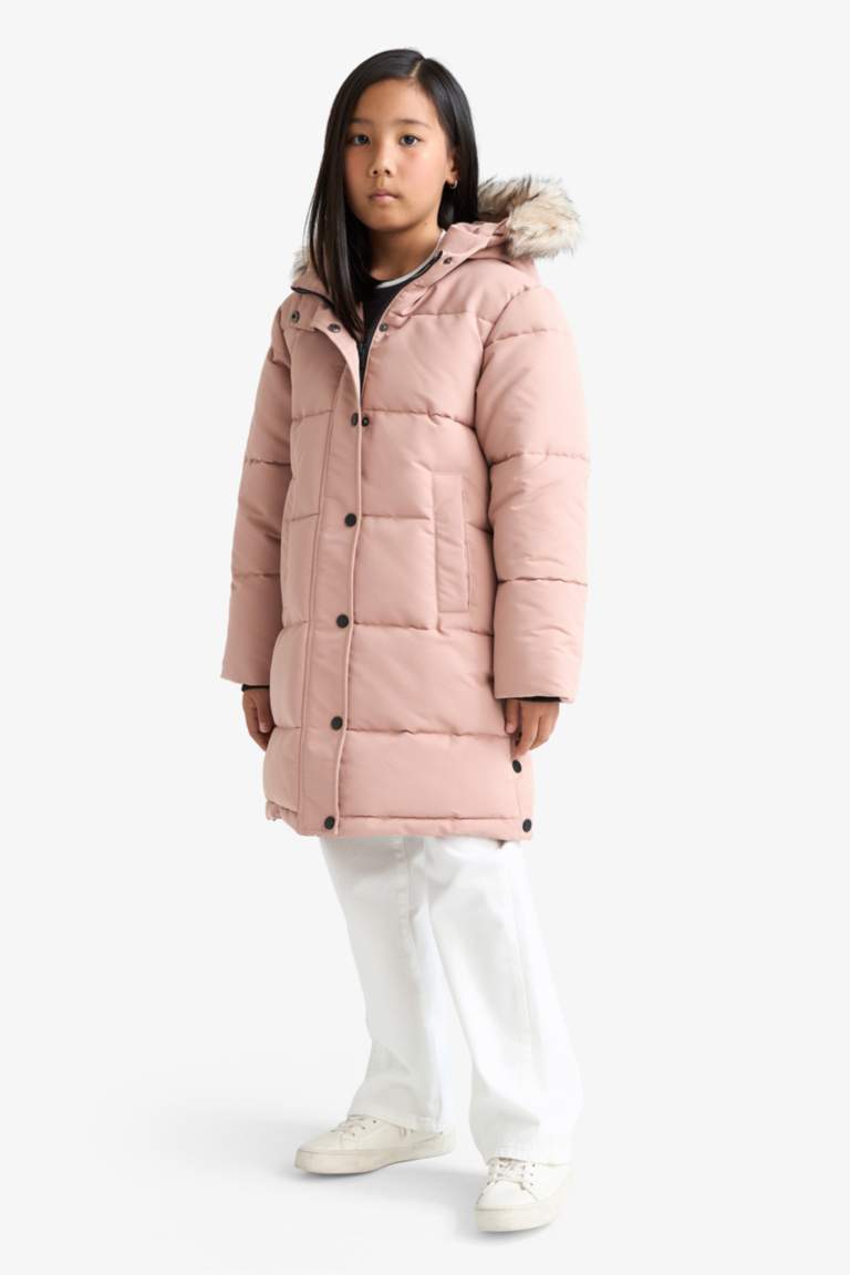 قمصلة نفخ بناتي جلد صناعي بغطاء للرأس