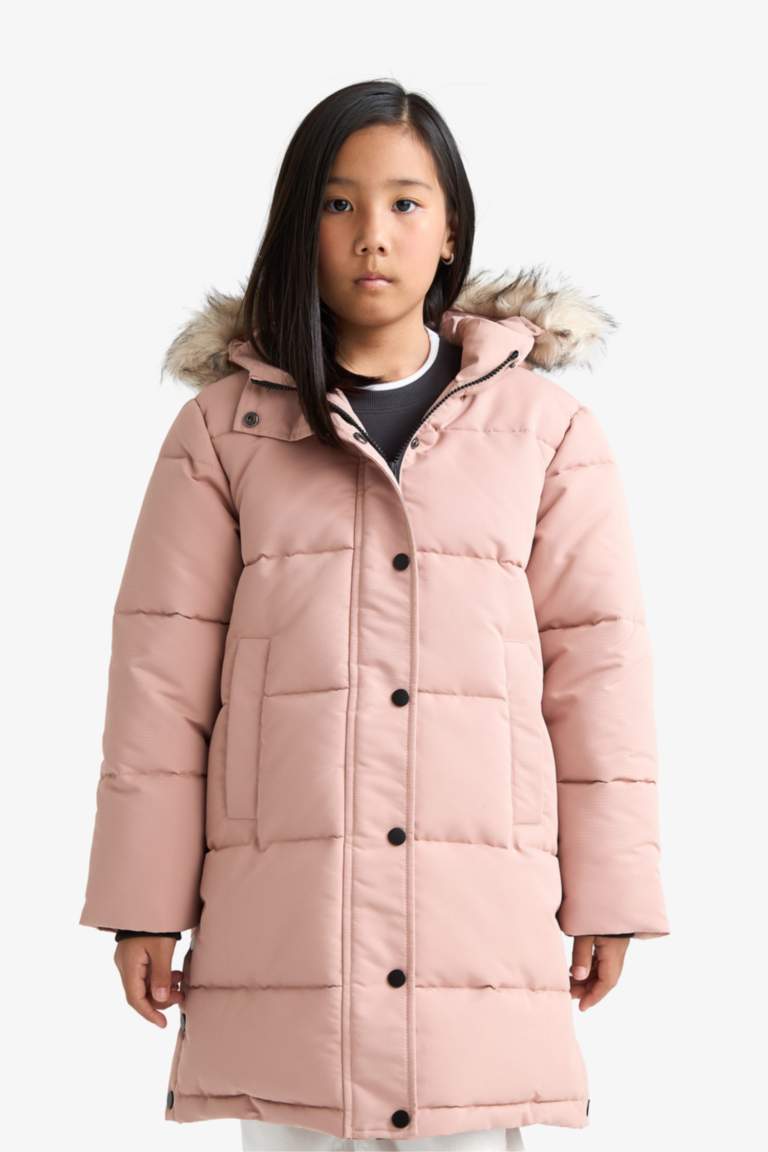 قمصلة نفخ بناتي جلد صناعي بغطاء للرأس