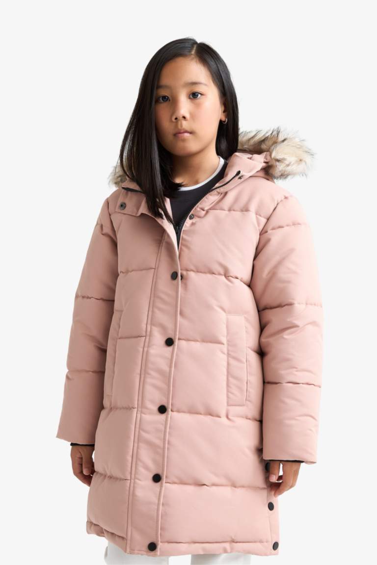 قمصلة نفخ بناتي جلد صناعي بغطاء للرأس