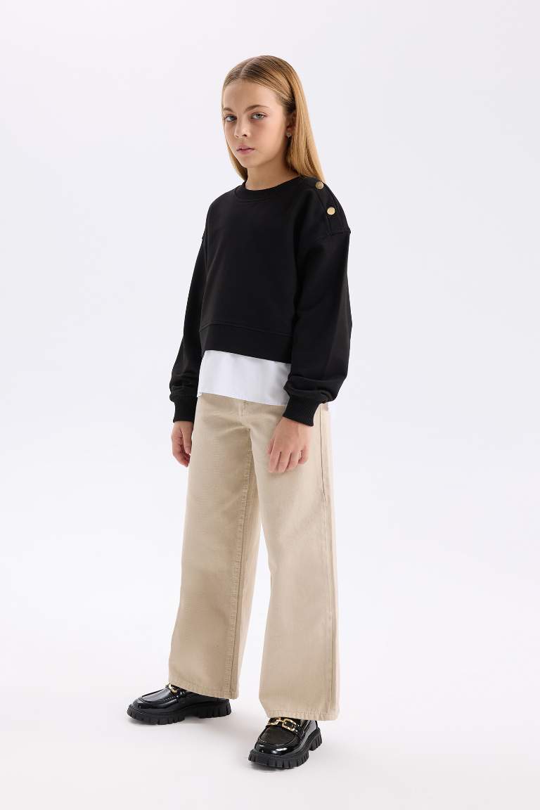 Pantalon large en coton beige à poches pour Fille