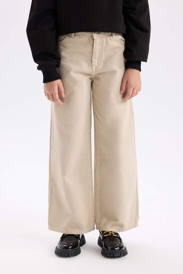 Pantalon large en coton beige à poches pour Fille