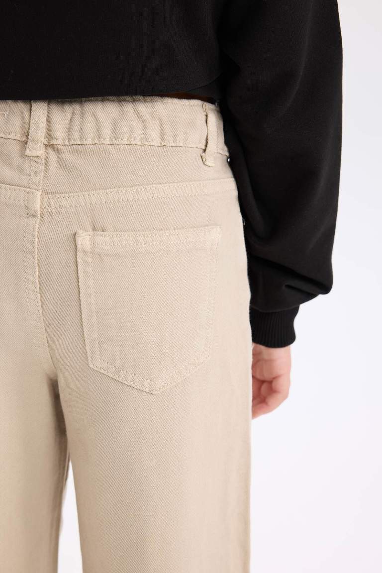 Pantalon large en coton beige à poches pour Fille