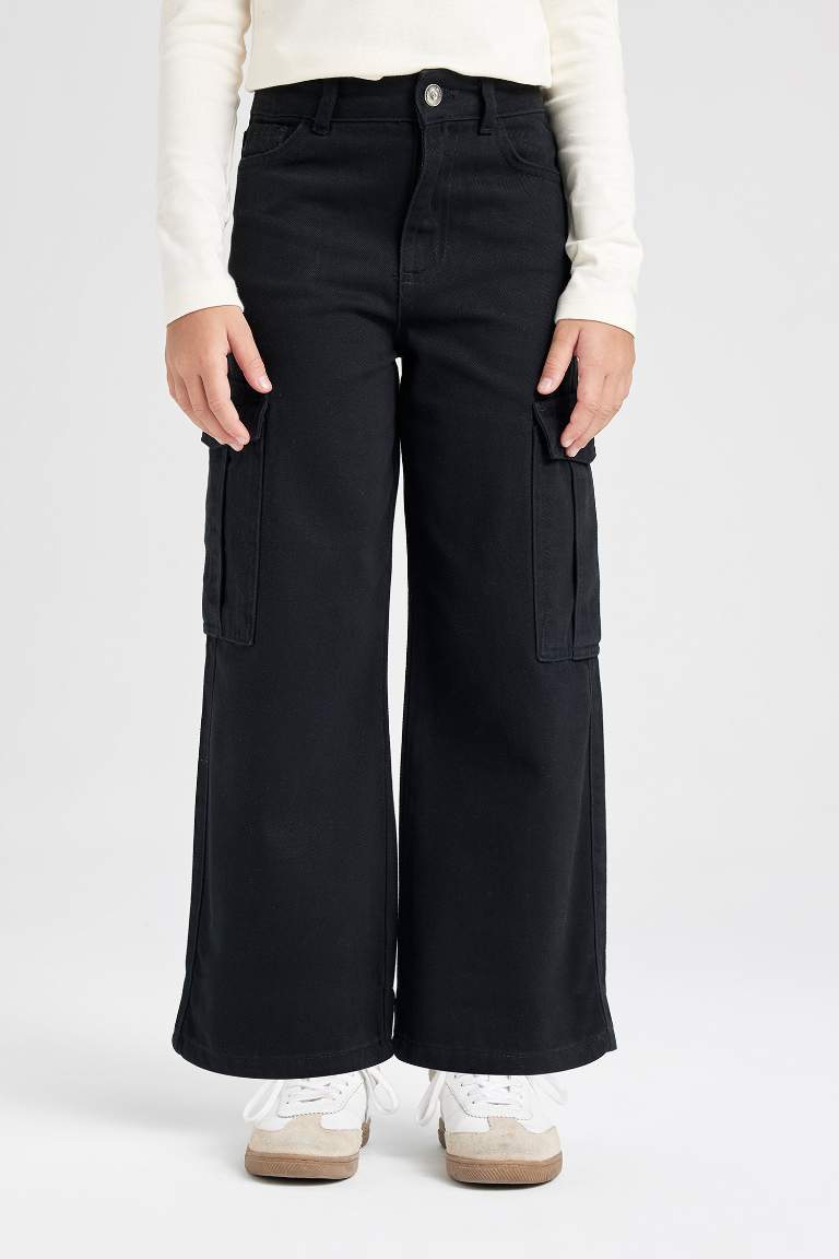 Girl Wide Leg Cotton Cargo Pants