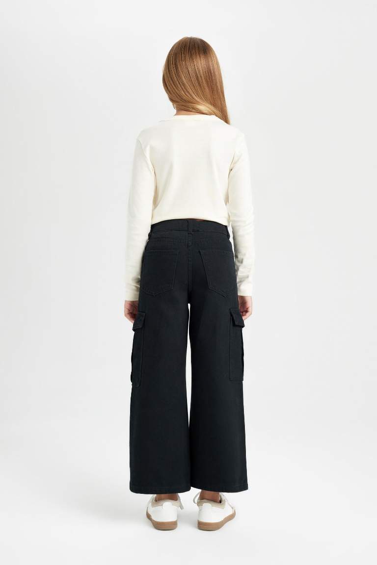 Girl Wide Leg Cotton Cargo Pants