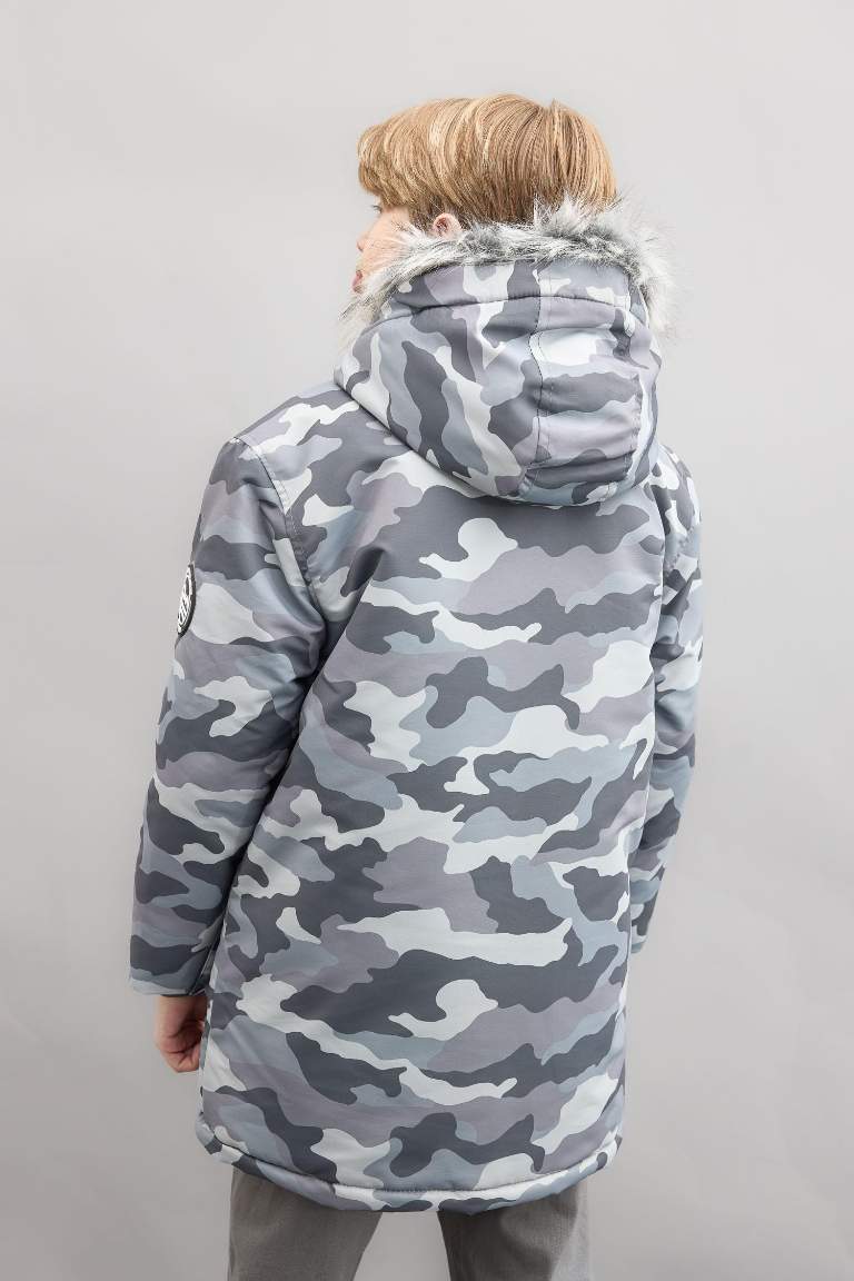 Manteau Coupe Régulière à Capuche Peluche Fourrure amovible Garçon