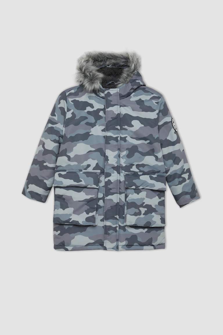 Manteau Coupe Régulière à Capuche Peluche Fourrure amovible Garçon