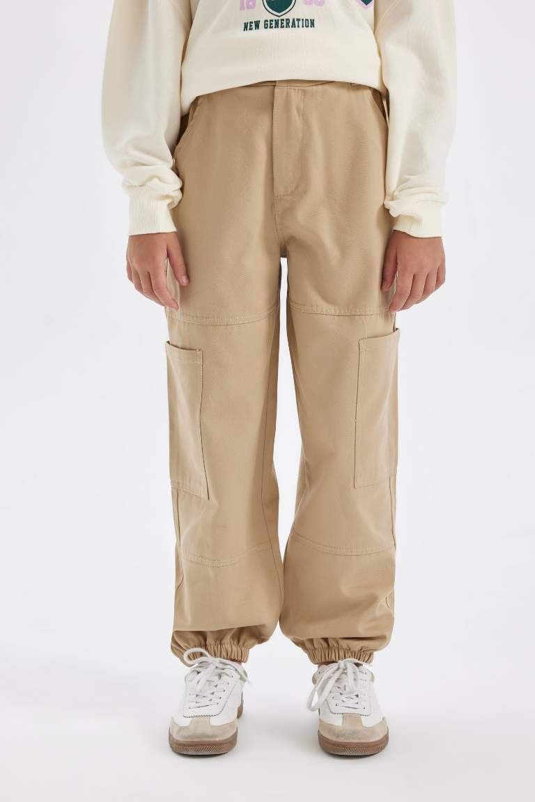 Pantalon Cargo à coupe Parachute avec Poches à Taille et Chevilles élastiques pour Fille