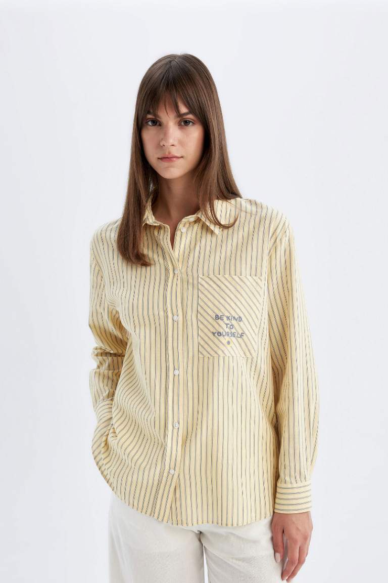 Relax Fit Striped Flared Cotton Shirt Tunic