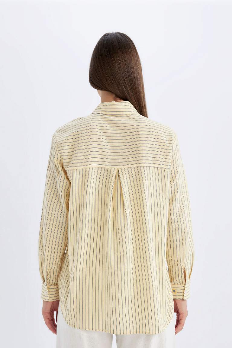 Relax Fit Striped Flared Cotton Shirt Tunic