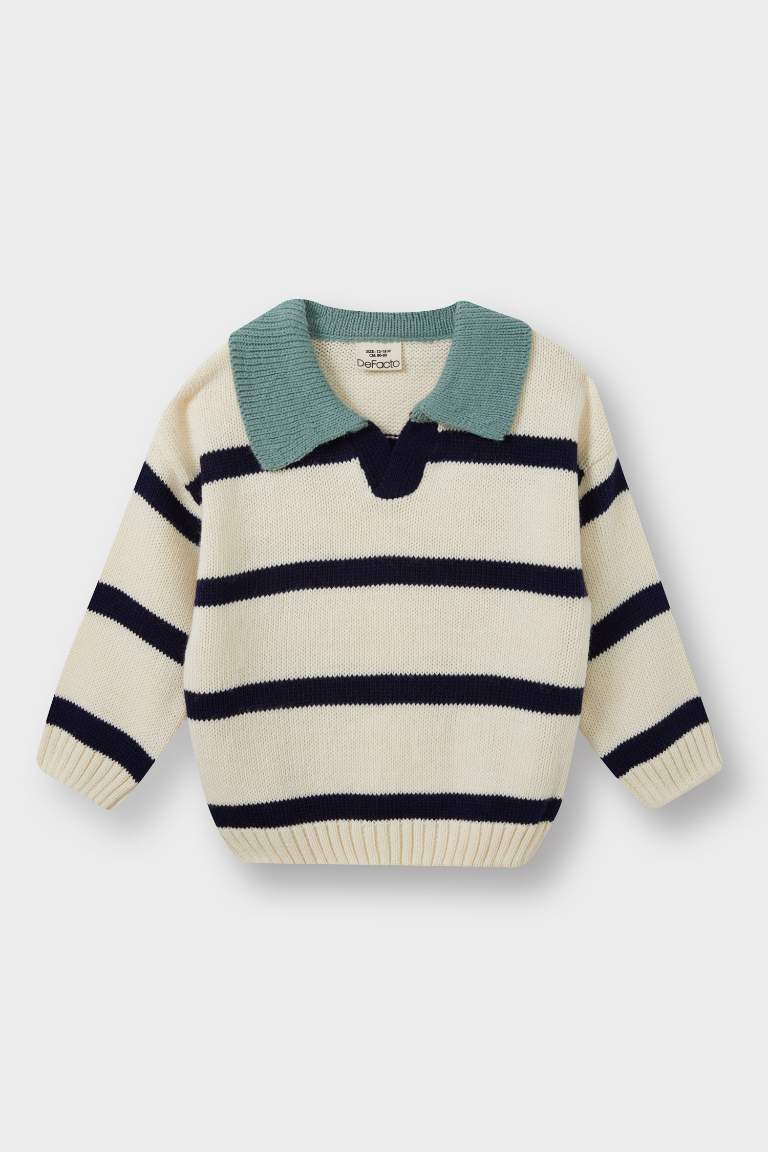 Erkek Bebek Polo Yaka Çizgili Kazak