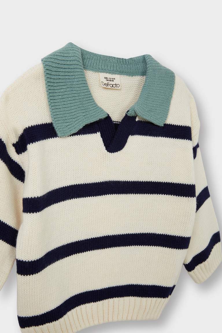 Erkek Bebek Polo Yaka Çizgili Kazak