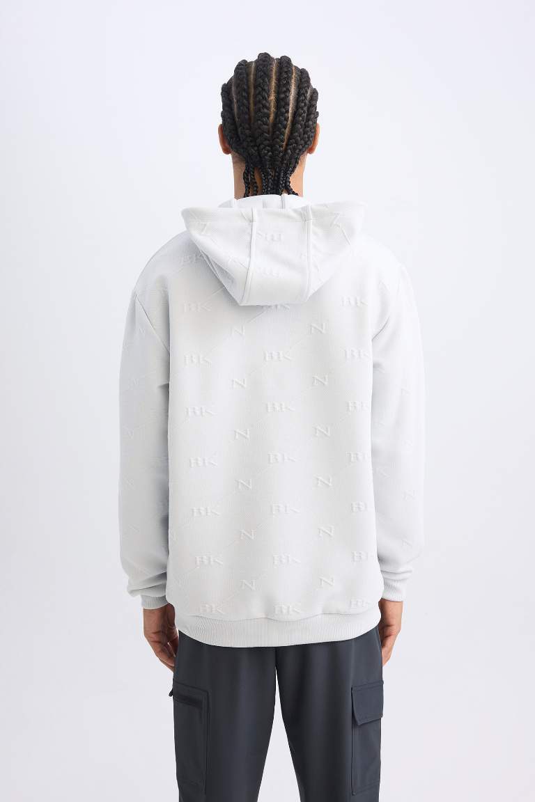 DeFactoFit NBA Brooklyn Nets Standart Fit Kapüşonlu Baskılı Jakarlı Sweatshirt