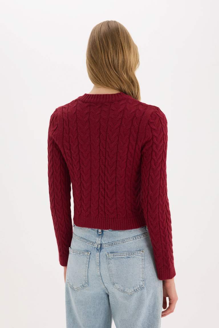 Cardigan tricot basique à col rond et coupe régulière