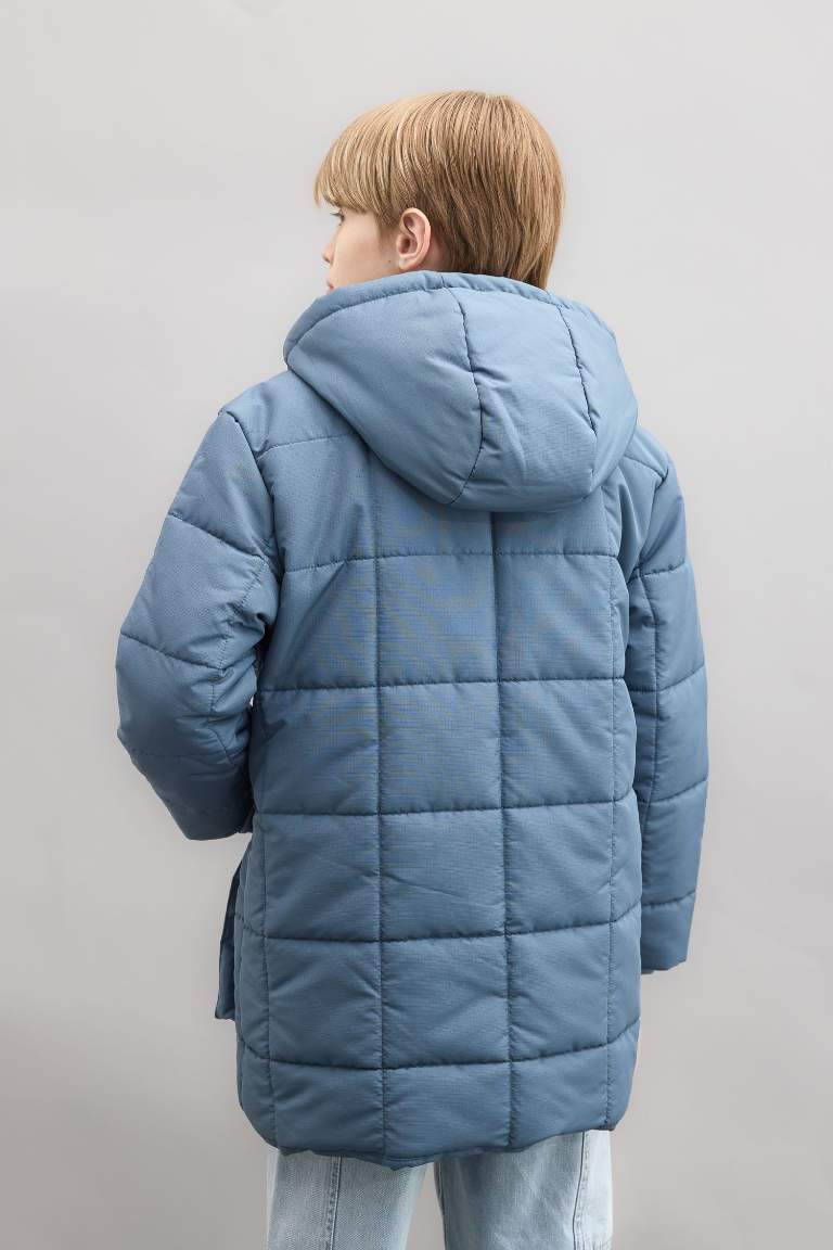 Boy Waterproof Hooded Zippered Pocketed Plush Lined Puffer Jacket