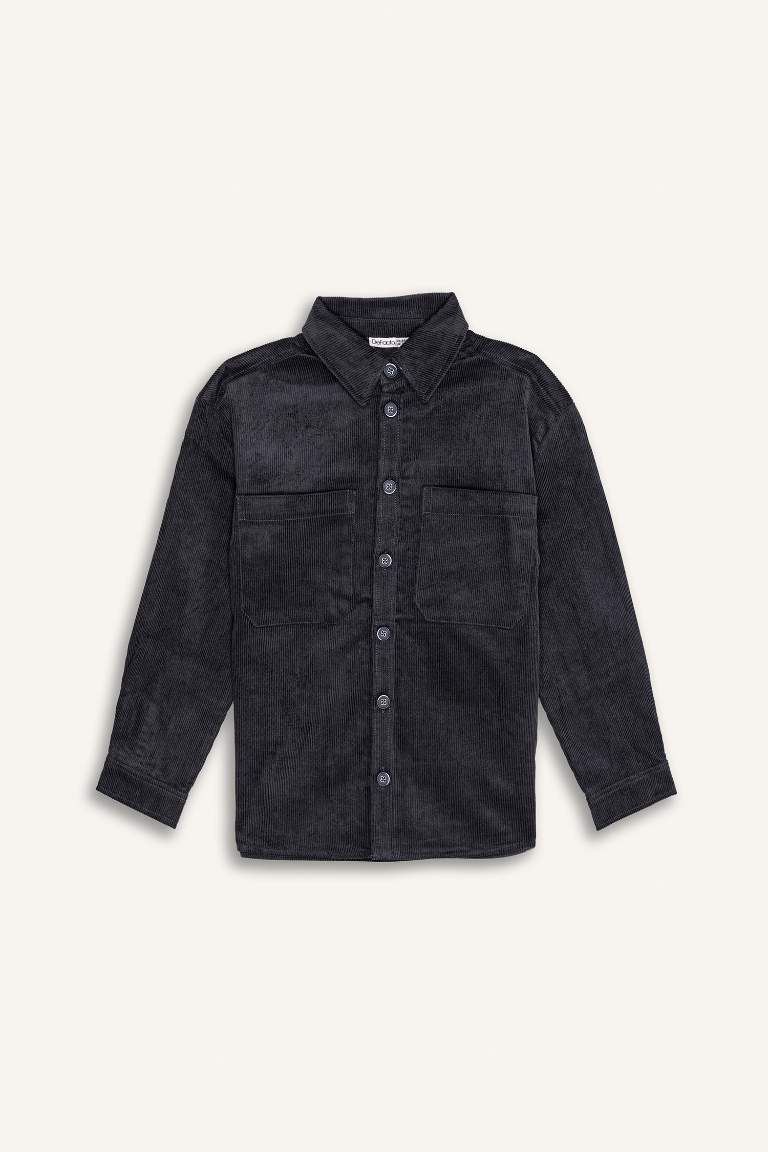 Boy Oversize Fit Polo Collar Velvet Shirt