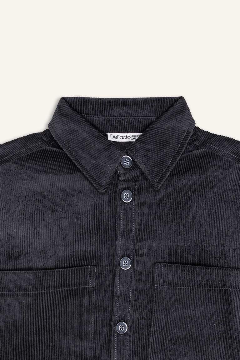 Boy Oversize Fit Polo Collar Velvet Shirt