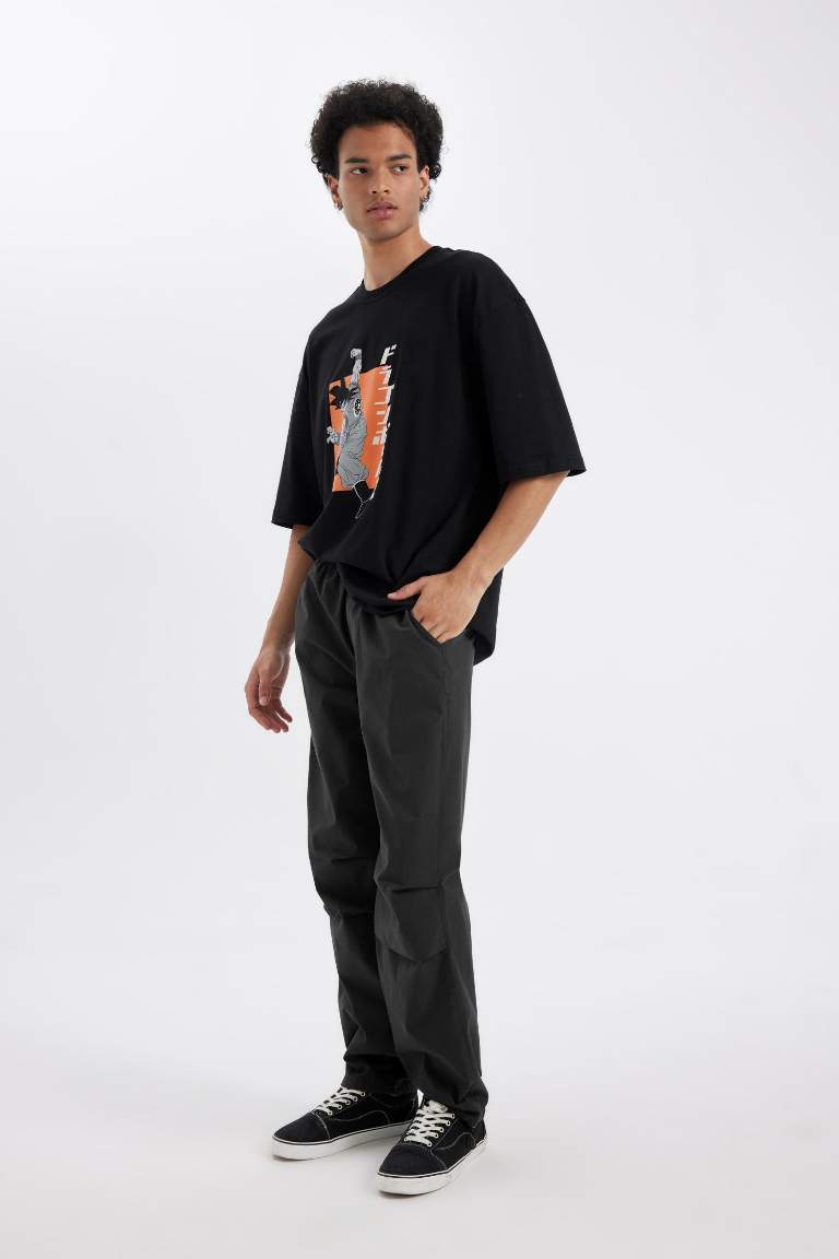 %100 Pamuk Yazlık Jogger Pantolon Wide Leg Bol Rahat Kesim Paraşüt Beli Bağcıklı Geniş Bol Paça