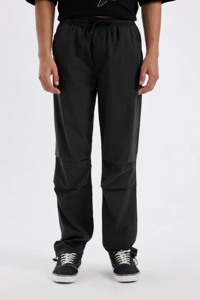%100 Pamuk Yazlık Jogger Pantolon Wide Leg Bol Rahat Kesim Paraşüt Beli Bağcıklı Geniş Bol Paça