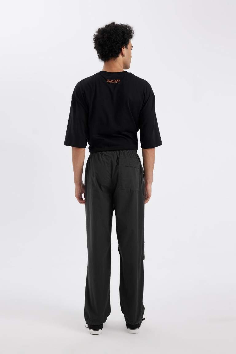%100 Pamuk Yazlık Jogger Pantolon Wide Leg Bol Rahat Kesim Paraşüt Beli Bağcıklı Geniş Bol Paça