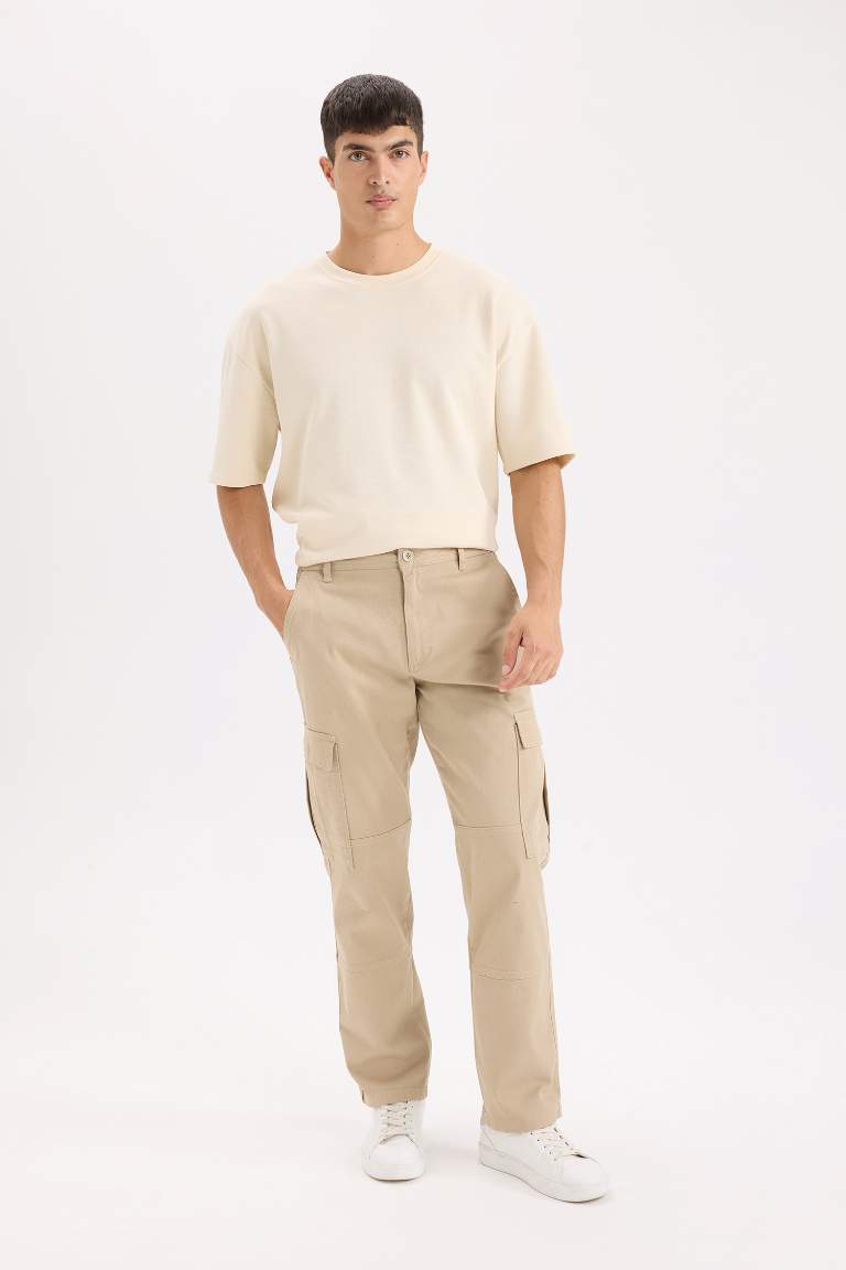 Gabardine Wide Straight Leg Cargo Pants