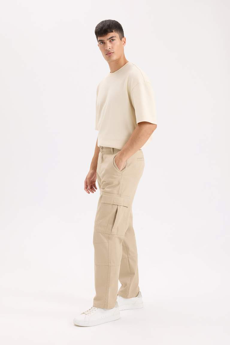 Gabardine Wide Straight Leg Cargo Pants