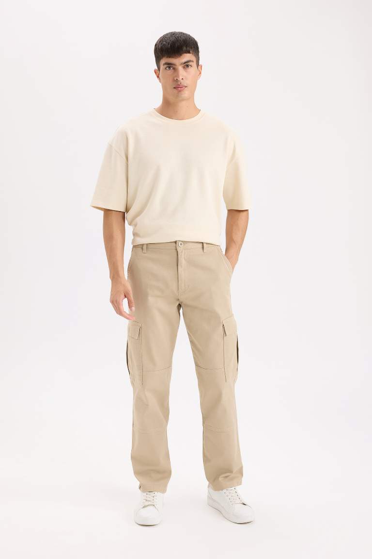 Gabardine Wide Straight Leg Cargo Pants