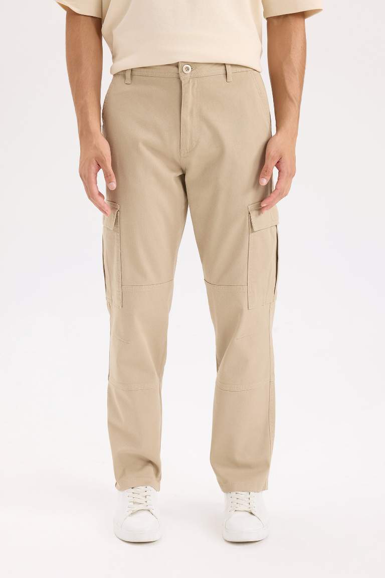 Gabardine Wide Straight Leg Cargo Pants