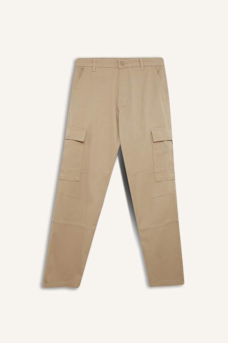 Gabardine Wide Straight Leg Cargo Pants