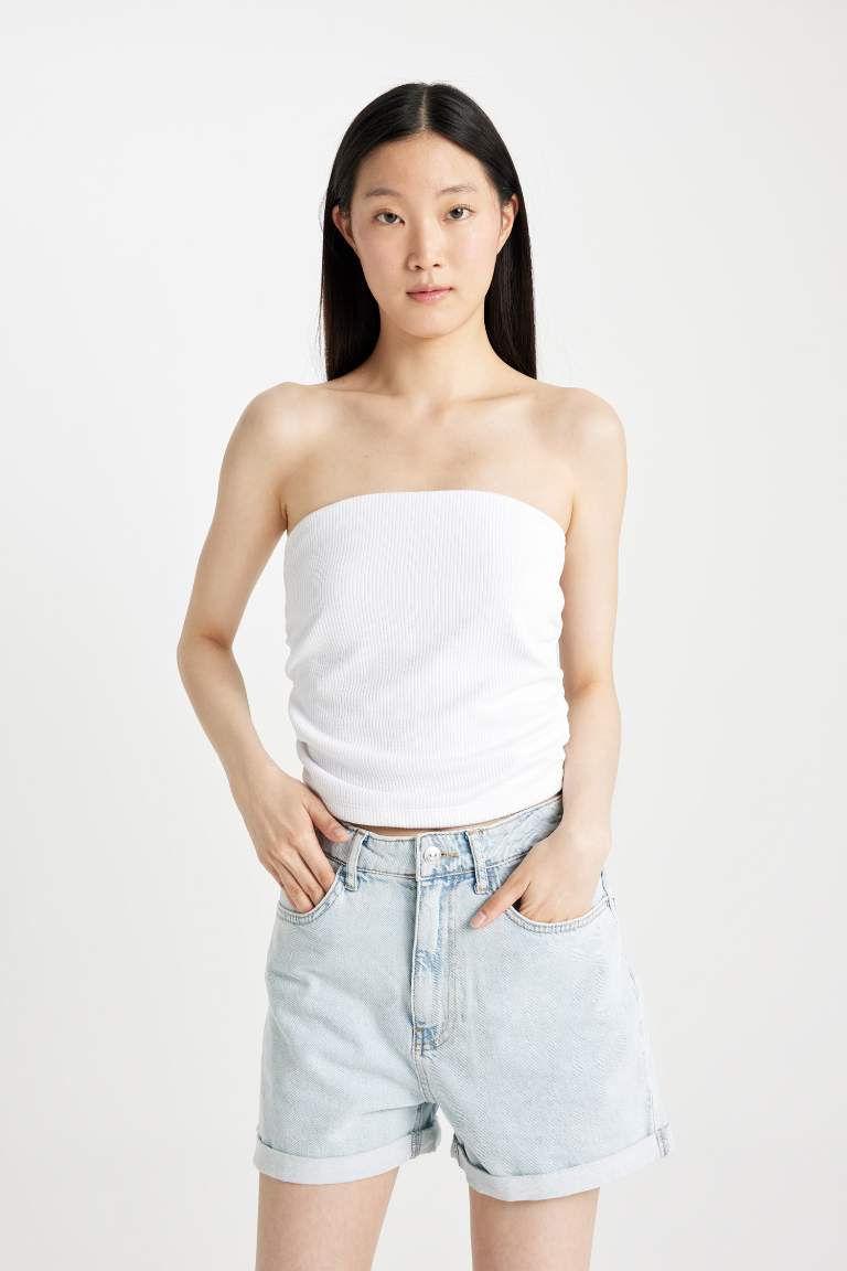 Slim Fit Ribbed Camisole Strapless Blouse